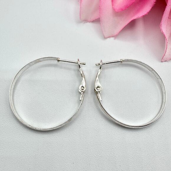 925 Sterling Silver Hoop Earrings IBB TH Hinge Back Pierced Timeless - Picture 2 of 12
